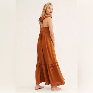 Free People Rust Brown Ruffle-Back Maxi Dress